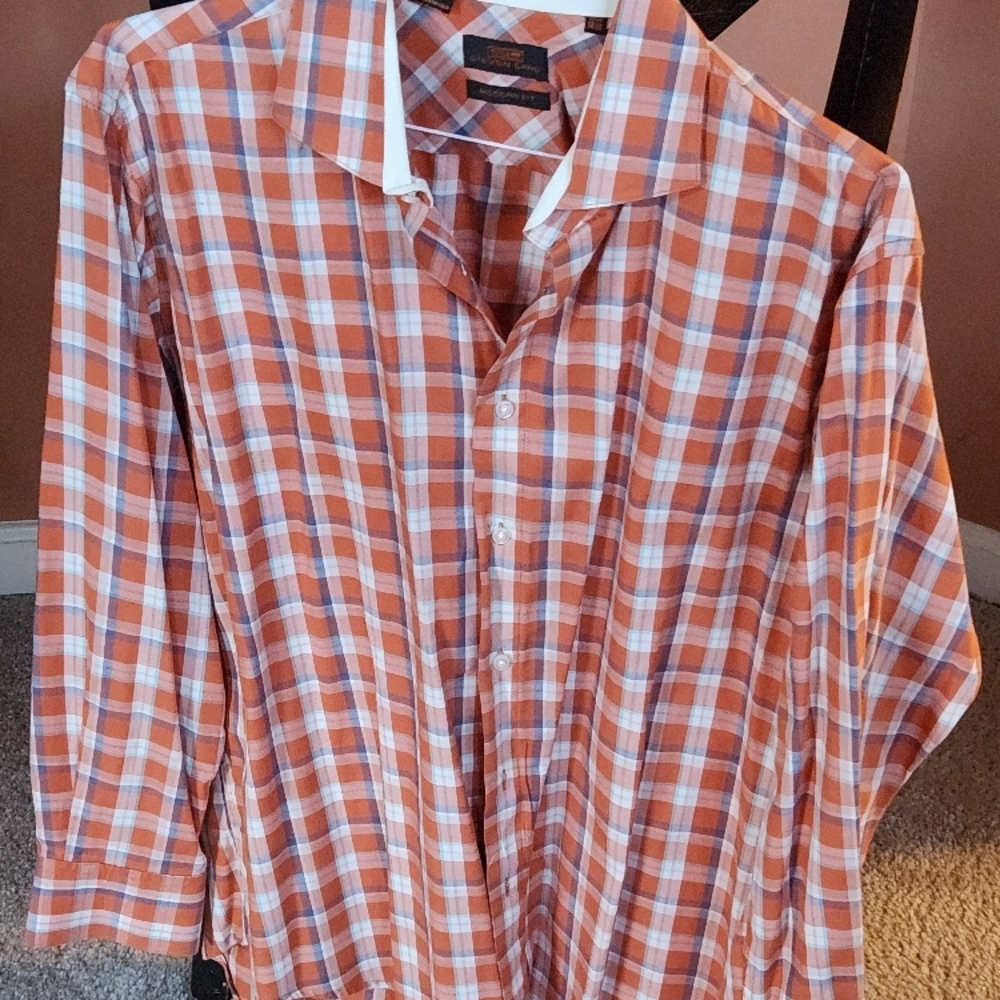 Steven Land Orange Plaid Casual Button Down Shirt
